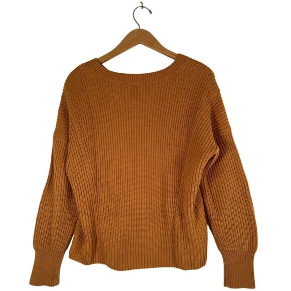 Cabi Womens Size S Gold Shaker Rib Knit Top Cropped Crewneck Step Hemline L/S - Picture 4 of 8